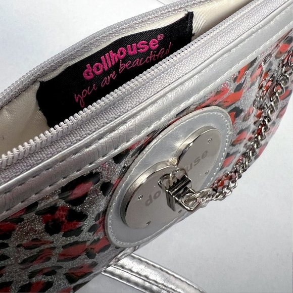 Dollhouse Pink Leopard Silver Glitter Wristlet Clutch - Picture 6 of 10